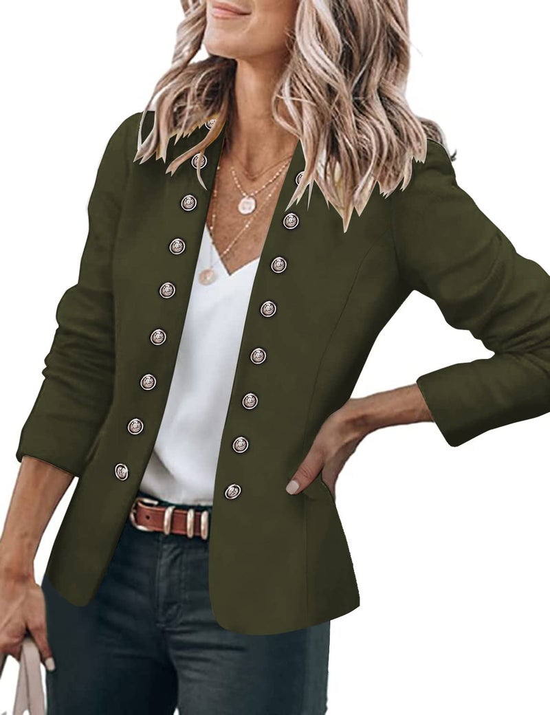 GRAPENT Women's Business Casual Buttons Pockets Open Front Blazer Suit Cardigan Army Green Size Medium (US 8-10) - Image 1